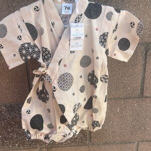 Beige and Black Patterned Kids Romper